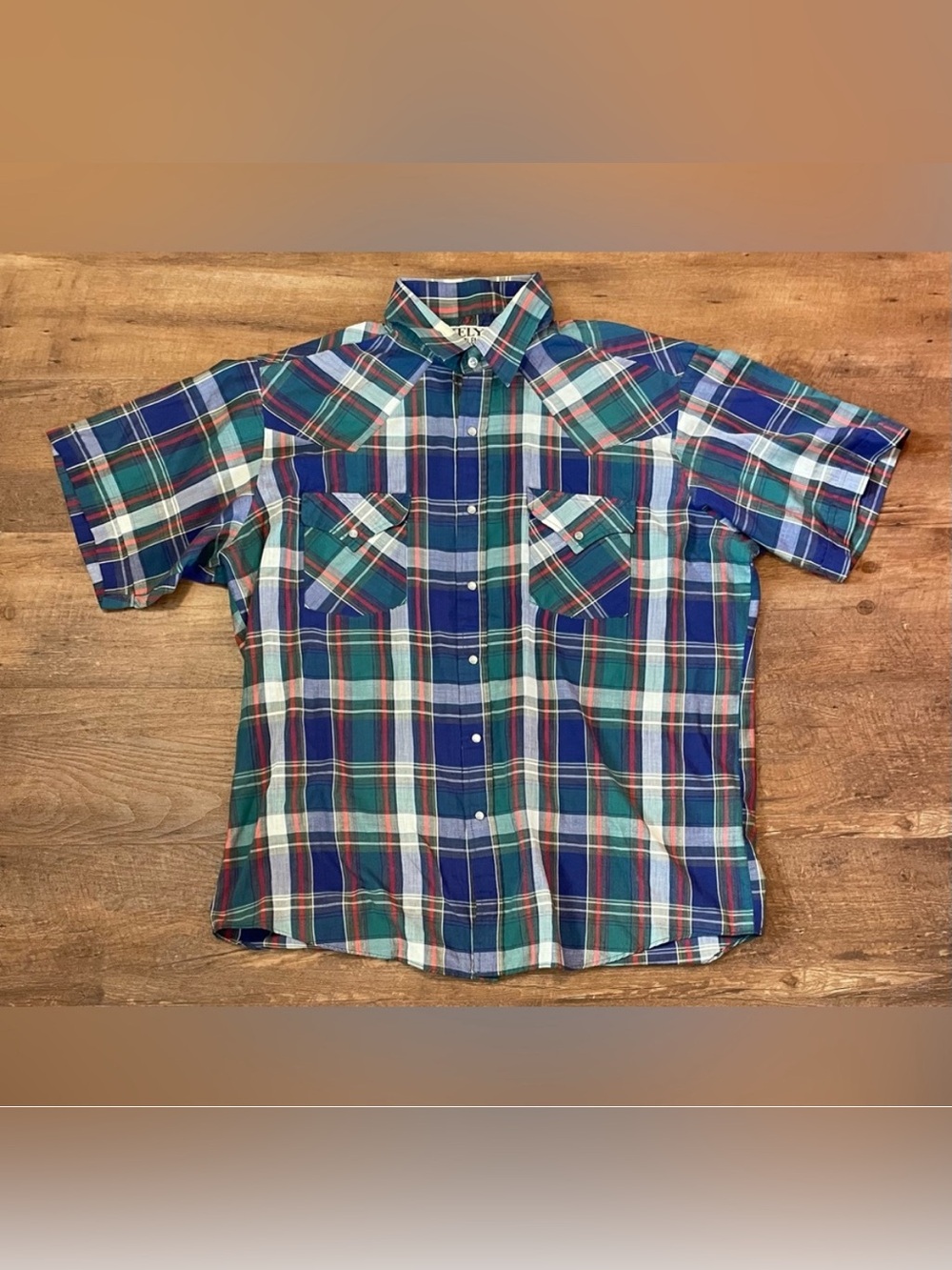 Ely Cattleman Western Shirt Mens Large Colorful Plaid Cowboy Rodeo Pearl Snap